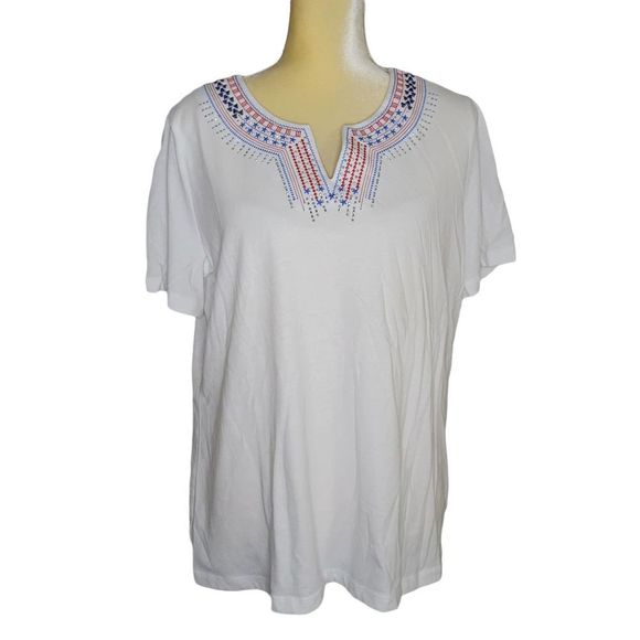 Coral Bay Women's White Blouse with Patriotic Embroidery and Rhinestones Size L - Picture 1 of 6